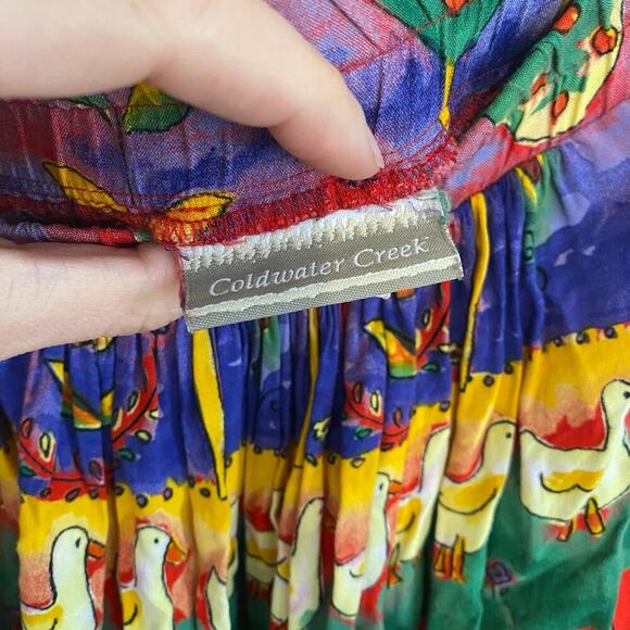 VTG Coldwater Creek Womens Sz XL Skirt Teacher Artsy Folk Art Ducks Cottagecore - Picture 7 of 8